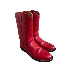 Justin Basics JBL3007 Men's Red Faux Leather Western Cowboy Boots Size 7 B *note